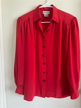 Evan Picone Red Long-Sleeve Button-Down Blouse